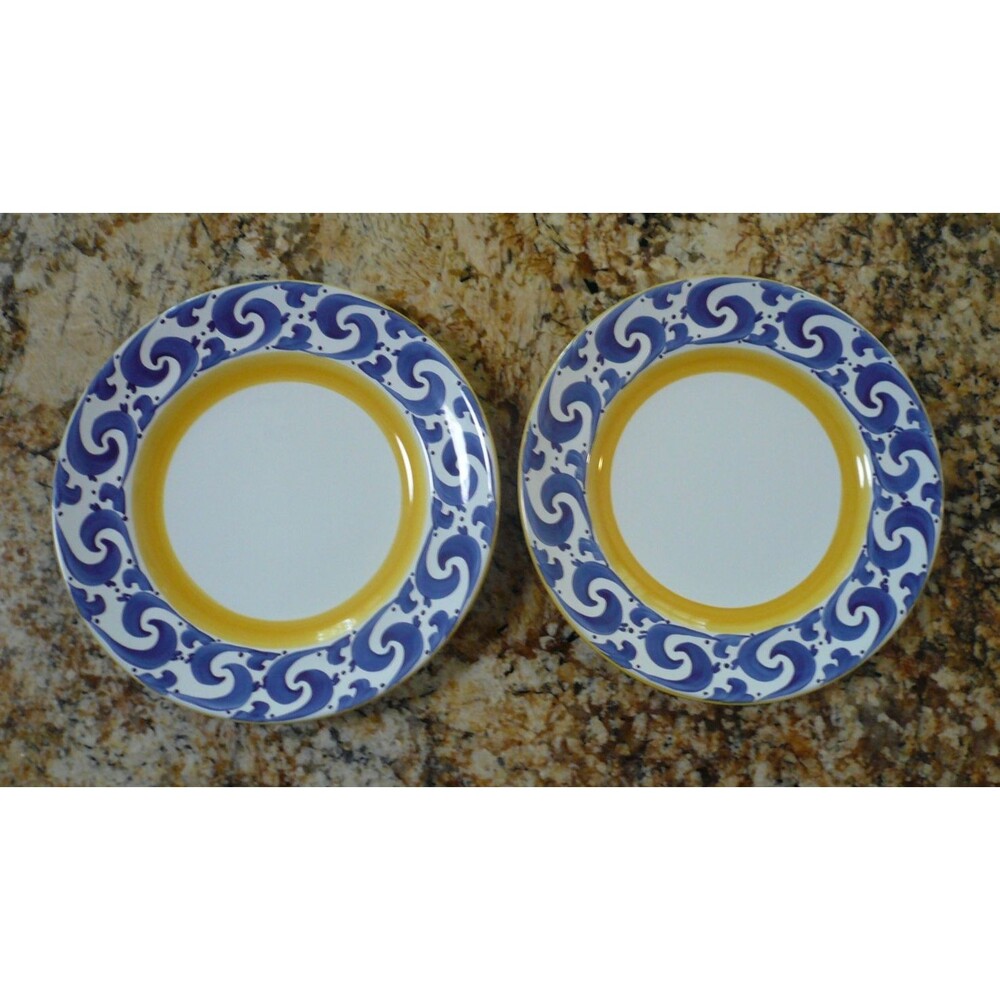 Herend Village Splash 2 Salad Plates 8 1/4" Blue Yellow Hungary